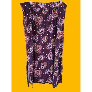Terra & Sky Size 2X Women's Straight Midi Skirt Purple Paisley Print with Pocket